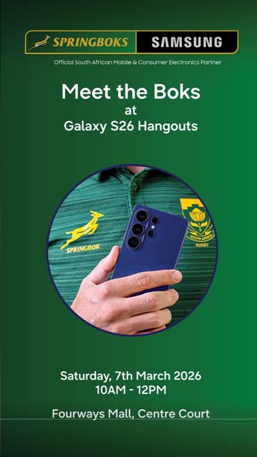 Springboks Ruan Nortje and Morne van der Berg to Headline Samsung’s Galaxy Hangouts Cube at Fourways Mall This Saturday
